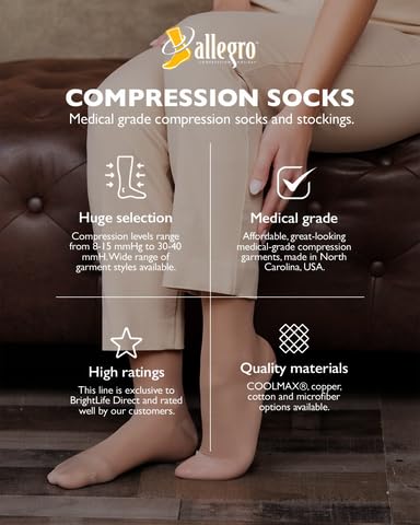 Image of Allegro Women's Thigh High Compression Stockings 15-20 mmHg Support Hose | Lightweight sheer fabric, lace-silicone stay-up band, reciprocated heel and balloon toe for secure hold and everyday comfort