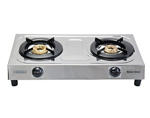 USHA Maxus Gs2 001 Stainless Steel Brass 2 Burners Cooktop (Silver, Manual Ignition)