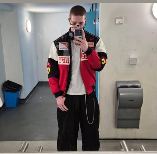 Image of ZYROX Red& White F1 Speed Printed Jacket | Motorsport & Streetwear Fusion | Racing Jacket with Patches, Full Zip Hooded Motorsport Style Outerwear RED