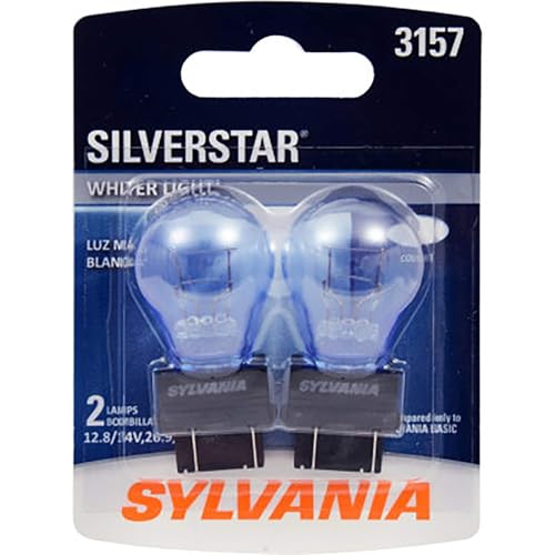 SYLVANIA - 3157 SilverStar Mini Bulb - Brighter and Whiter Light, Ideal for Daytime Running Lights (DRL) and Back-Up/Reverse Lights (Contains 2 Bulbs)