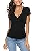 Produktbild Ehpow Damen T-Shirt Sommer V-Ausschnitt Kurzarm Shirts Oberteile Cross Wrap T-Shirt Tops (Medium, Schwarz)