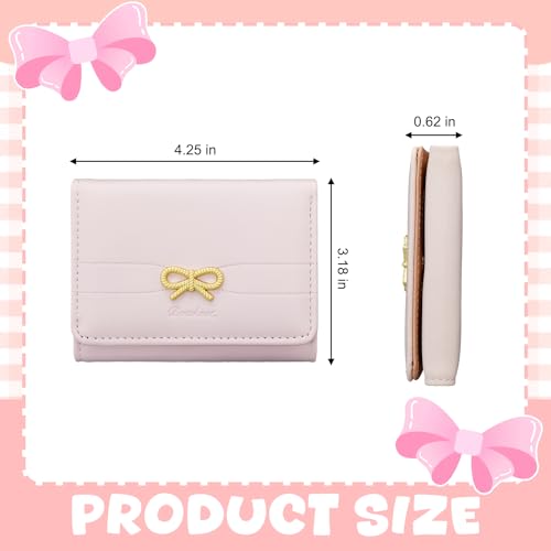 Cute Pink Bow Wallet for Women and Teen Girls Aesthetic Mini Card Holder with ID Window RFID Protection Soft PU Leather Wallet Perfect for Gift2