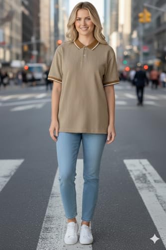 Image of Mack Jonney Women's Textured Polo T-Shirt | Half Sleeve Cotton Blend Top |Casual Collar Tee | Regular Fit-M7527