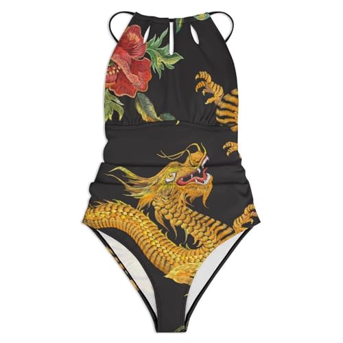 Swimsuit monokini dragons fleurs idéal pour vos journées beachwear