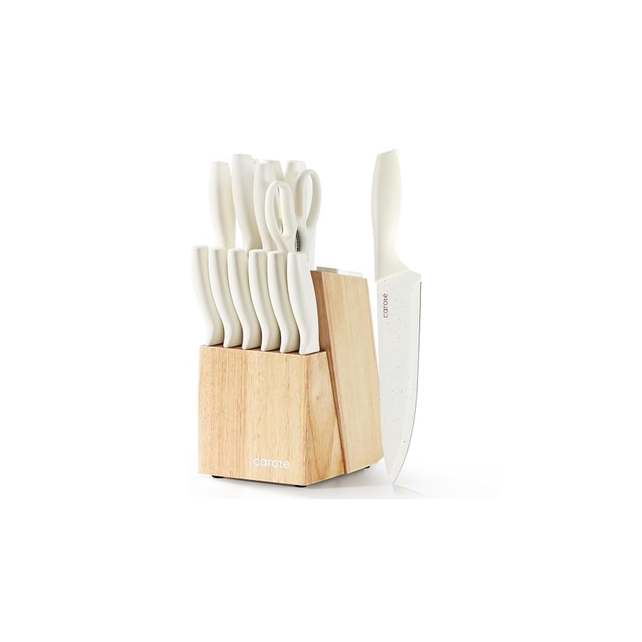 CAROTE-15Piece-Knife-Set-Kitchen-Knife-Block-Set-Elegant-White-Ceramic-Coated-Blades-with-Stylish-Wooden-Block-for-Modern-Culinary-Excellence CAROTE 15Piece Knife Set, Kitchen Knife Block Set, Elegant White Ceramic-Coated Blades with Stylish Wooden Block for Modern Culinary Excellence