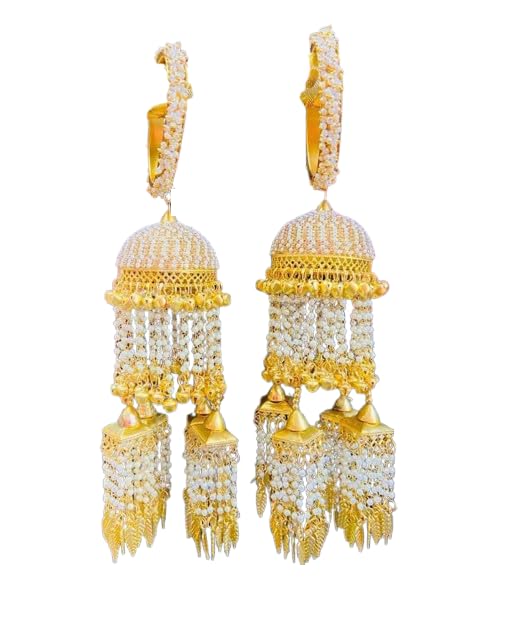 Handmade Kalira Indian Punjabi Wedding Traditional Kaleere Handcrafted White Stone Bangle Heavy Beaded Golden Hanging Bridal Kalira for Women (2.4) (B0DGQGGV3B) Amazon Price History, Amazon Price Tracker