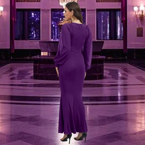 Image of Women's Elegant Formal Mermaid Maxi Dress Off Shoulder Long Sleeve Wedding Split Evening Gown Prom Cocktail Party Dresses
