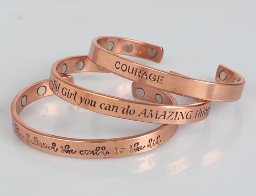 Image of Touchstone copper bracelets | gift for men women |adjustable 100% pure solid real magnetic jewelry | handmade bracelet set combo | rope braided tibetan bangles.