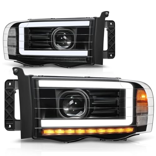 Image of Auto Dynasty LED DRL Headlight fit 02-05 Dodge Ram 1500 2500 3500, Black | Auto Dynasty LED DRL Headlight for 02-05 Dodge Ram 1500 2500 3500, Sequential Turn Signal Projector Headlights, Black Clear