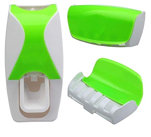Image of Puffin Squeezer Kit Wall Mounted 5 Toothbrush Holder with Automatic Toothpaste Dispenser Multi Color