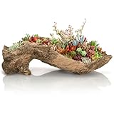 Pumtus Künstlicher Treibholz-Pflanzgefäß, 40,6 x 14,9 x 12,7 cm (L x B x H), Skulptur, Kunstharz, Sukkulenten-Blumentopf, kreativer Holzstumpf, Bonsai-Pflanztopf, Kaktusbehälter mit Ablaufloch für den
