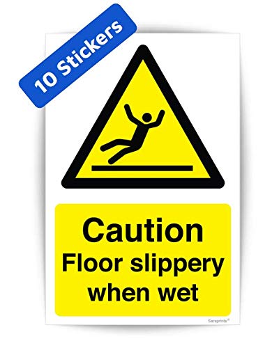 Image of Pack of 10 Caution Slippery When Wet Signs (150 x 100 mm) Self Adhesive Waterproof Caution Wet Floor Sign for Offices Packwith®