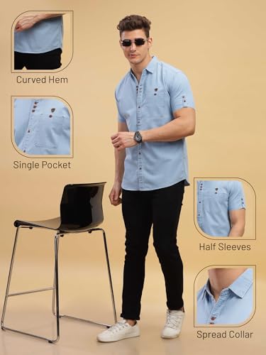 Image of Kuons Avenue Men's Denim Casual Shirt|Regular Fit| Smart Spread Collar for a Timeless and Versatile Everyday Style