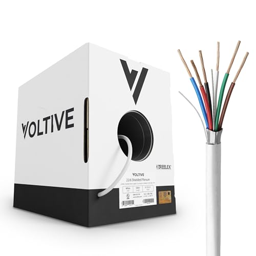 Voltive 22/6 Shielded Low Voltage Wire, Plenum CL3P, White, 500ft - 22AWG, 6 Conductors, Overall Shield, Stranded Bare Copper, UL Listed - V-1312-1