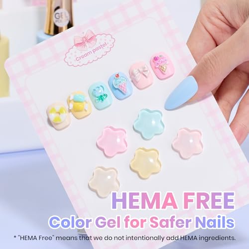 Image of Beetles Pastel Gel Polish Set- Cream Patels HEMA-FREE Gel, 6 Colors 15ML Full Size Pastel Yellow Pink Blue Summer Shades, Salon-Quality Long Lasting Soak Off UV LED Nail Gel with Swatch Card