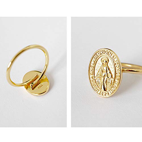 Oidims Virgin Mary 18K Gold Finish 925 Sterling Silver Statement Band Rings For Women Girls Stackable Plate Knuckle Dainty Best Friend Mid Finger Faith Lady Of Guadalupe Religious Gifts Jewelry #6.5 #TOP4