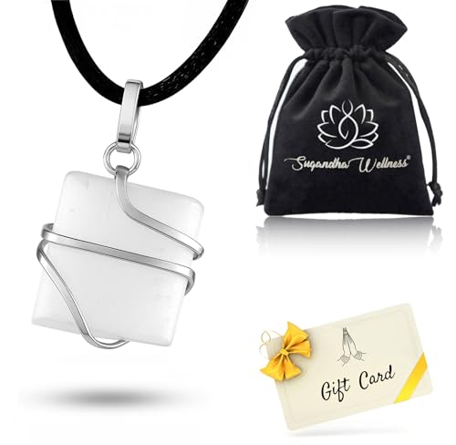 Raw Selenite Crystal Healing Necklace - for Crown Chakra |...