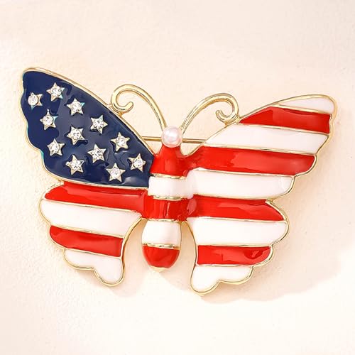 Image of Rhinestone Brooch Pins for Women, Vintage Crystal Enamel Brooches, American Flag Pin Patriotic Lapel Pins Gift for Suit Clothes Bag Accessories