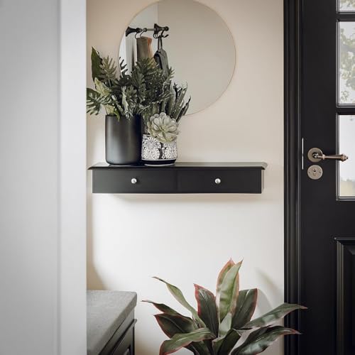 Image of Sabri SHOPEE Wooden Wall Cabinet with Drawers for Storage Floating Wall Shelf with Hidden Storage for Home Kitchen Office and Living Room (Black, • 64W x 15D x 10H cm (2 Drawers))