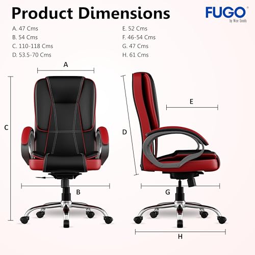 Image of FUGO FG12 Ergonomic Office Chair with Adjustable Height,Cushioned Back & Seat,Tilting Mechanism,Heavy-Duty Metal Base,Dual Nylon Casters-Ideal for Work,Gaming, Study,3Year Warranty (Black & Red)