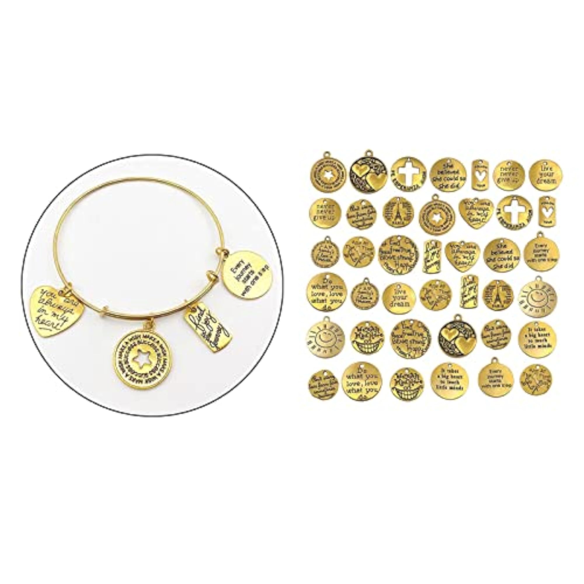 Inspirational Quote Pendants Antiqued Gold Charms Lot