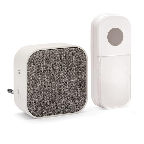 Velamp Taylor AC Campanello Senza Fili con alimentato a rete – Portata 150 m, 36 Melodie, 4 Livelli di Volume, Ricevitore con LED Rosso, Installazione Plug-in, Bianco IP44