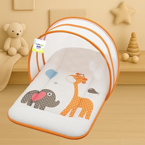 Image of Toddylon Baby Bedding Set New Born Baby Bag | Mattress | Mosquito Net | Insect Protector | Infants Carry Bed (0-6 Months) Orange (2PCS Set)