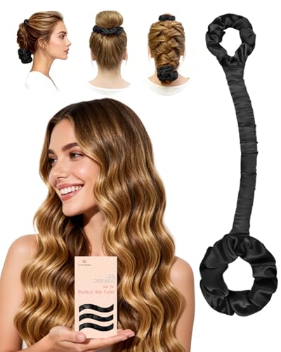 Image of BONNET QUEEN Satin Heatless Curler for Women,Hair Curler Without Heat for Heatless Curls Overnight,2-in-1 Curling Rod with Scrunchie for All Hair Types,1 Pack,Black