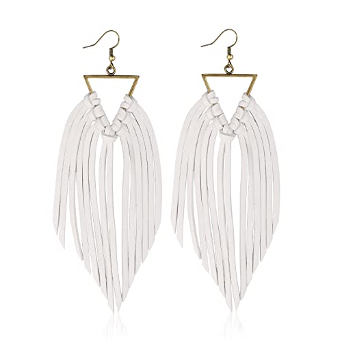 Boucles d'oreilles triangulaires en cuir de cerf véritable fait main pour femme