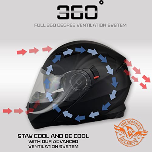 Milwaukee Helmets MPH9806DOT 'Ionized' Gloss Black Advanced Motorcycle Modular Helmet for Men and Women Biker w/Drop Down Visor - Medium by Milwaukee Helmets - Image 4