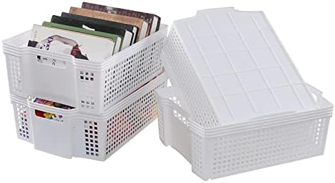 Mayish 14 L White Stacking Plastic Storage Basket, 4 Packs