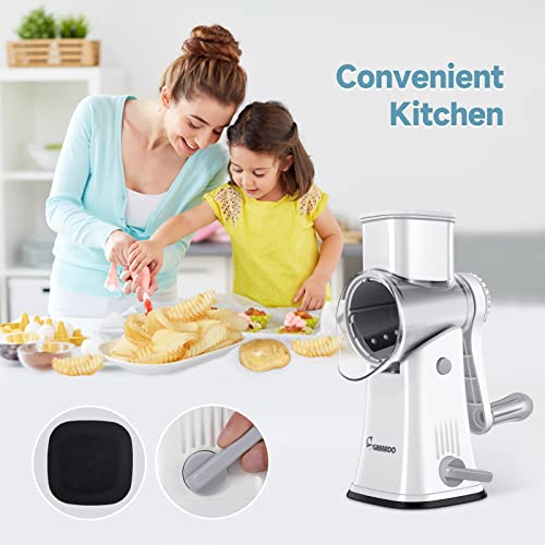 Rotary Cheese Grater Shredder Round Mandoline Slicer For Kitchen With 5 Interchangeable Blades，Grabado Manual Cheese Slicer For Fruit，Vegetable And Nut，Easy To Use And Clean With Cleaning Brush，White #TOP6