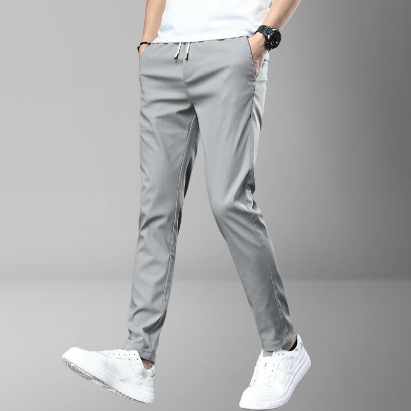 Men's Summer Thin Elastic Waist Korean Style Trendy Solid Color Slim Fit Sporty Tapered Pants3