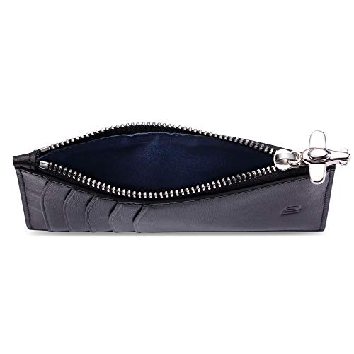 Image of HISCOW Pocket Card Holder 5cc with Zip - Full Grain Leather (Zippered Black)