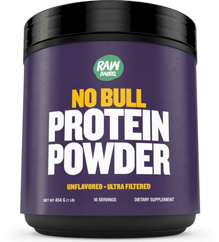 Raw Barrel 1lb No Bull Unflavored Whey Protein Powder, Pure,