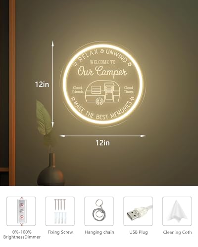 Image of Camper LED Neon Sign for Camping Party Decor, Dimmable Neon Wall Lights Signs for Backyard Patio Garden BBQ Touring Car Decoration, 3D Art Light Up Sign for Housewarming Birthday Gifts