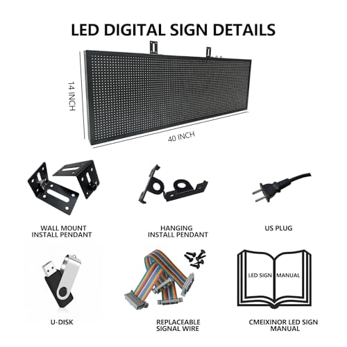 Image of P10 Outdoor /Indoor Programmable LED Sign, 4000CD /㎡ High Brightness Scrolling Display, WiFi Control, Customizable Message Board for Business Advertising, Restaurants, Stores, Bars 40 inchx14 inch