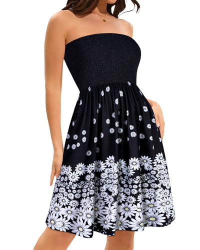 Image of elescat Summer Dresses for Women 2026 Strapless Casual Beach Cover Ups Tube Top Sundress