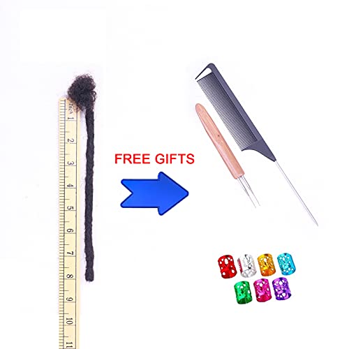 ADIASAI 0.4cm Width 8 Inch 100 Strands 100% Human Hair Loc Extensions, Full Handmade Dreadlock Extensions for Men Women Kids Can Be Dyed and Bleached with Needle and Comb Unprocessed Natural Black