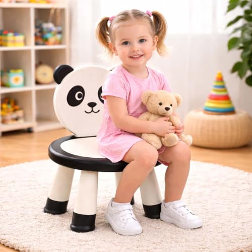 Image of Kids Plastic Chair for Toddlers 1-5 Years | Cute Panda Design Baby Chair | Lightweight Children's Stool with High Backrest | Stable Non-Slip Base | Indoor Outdoor Study, Playroom & Bedroom Seating