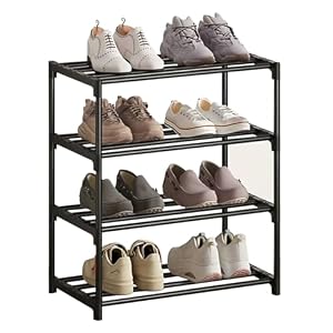 XIANGLV Shoe Rack, 4-Tier Shoe Rack Small, Slim Shoe Rack Storage, Anti-Rust Coating, Suitable For Dormitory, Rental House, Balcony, Stackable Narrow Shoe Shelf (Black, 4 Tier)