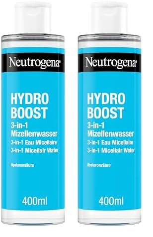 Neutrogena Hydro Boost 3-in-1 Mizellenwasser (400 ml), feuchtigkeitsspendende Gesichtsreinigung mit Hyaluronsäure, sanfter Make-Up Entferner ohne Reiben, für sensible Haut geeignet (Packung mit 2)