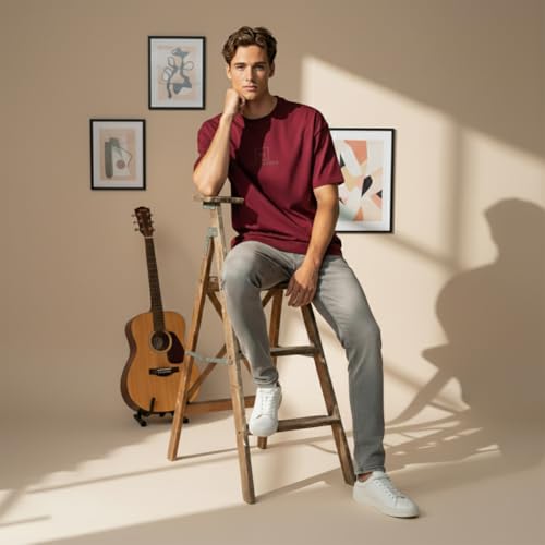 Image of Van Heusen Men's Premium Cotton Oversized Drop Shoulder Brand Logo T-Shirt