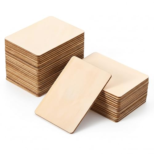 100 Pcs Unfinished Wood Pieces Blank Wood Squares Round Corner for Painting Writing Carving Letter Scrabble DIY (2.08” x 1.37” Rectangle) by SPKESE - Used condition - Image 3