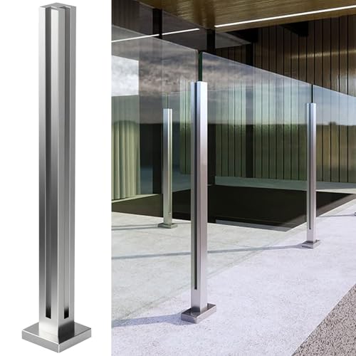 Silberner Glasgeländerpfosten 70 cm – Veranda und Terrasse, Aluminium-Balustrade mit Schrauben, Basishalterung für Garten und Balkon, Glaszaun, langlebige Eckstütze