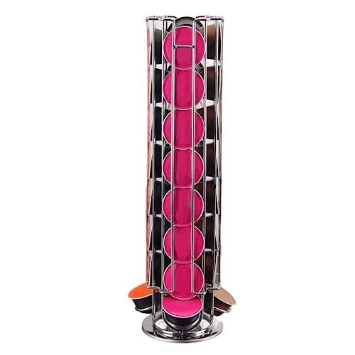 Coffee Pod Holder Tower Stand Rack Revolving Rotating 28 Capsules Coffee Capsule Organizer for Dolce Gusto Smooth Silver Luster