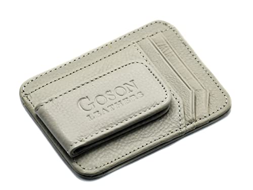 Goson Carteira masculina de couro com clipe de dinheiro, bolso frontal, porta-cartão de crédito, carteira minimalista fina, Bege, Box