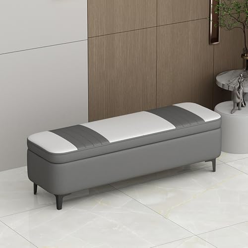 Banc ottoman en cuir rembourré avec rangement et pieds en acier