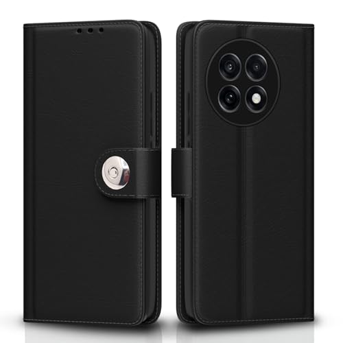 Image of Pikkme Flip Cover Leather Finish | Inside TPU with Card Pockets | Wallet Stand and Shock Proof | Complete Protection Button Flip Case for OnePlus 13R 5G(Black)