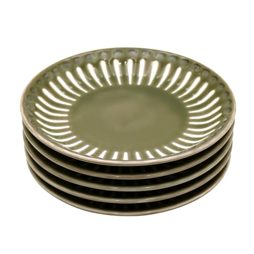 Mino Ware 507-24 Plates, Small Plates, Soy Sauce Plates, Set of 5, Diameter Approx. 4.7 inches (12 cm), Microwave and Dishwasher Safe, Dishes, Lightweight, Olive Tokusa, Green, Made in Japan